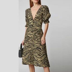 Faithfull The Brand Illia Gold and Black Zebra Print Dress
